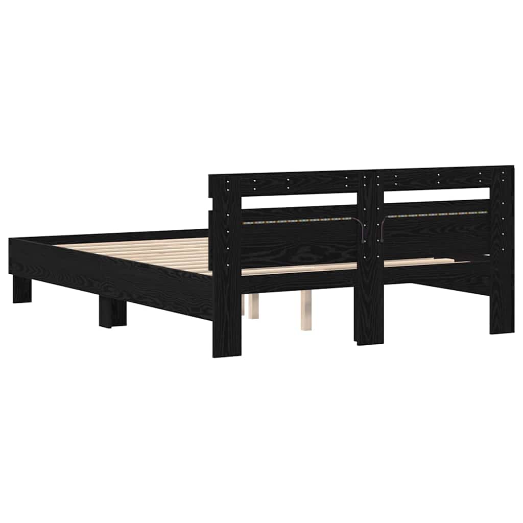 Bed Frame with LED Black Oak 150 x 200 cm Engineered Wood