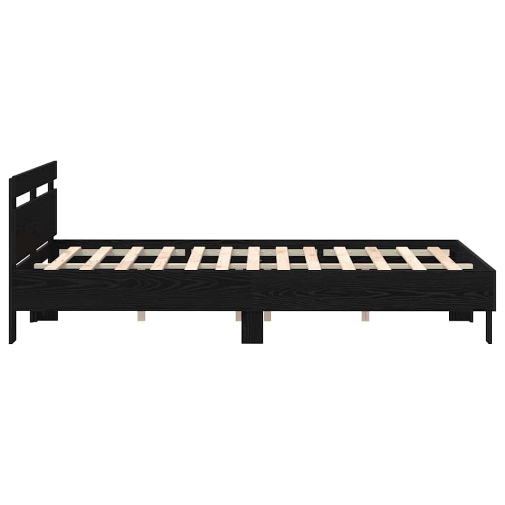 Bed Frame with LED Black Oak 150 x 200 cm Engineered Wood