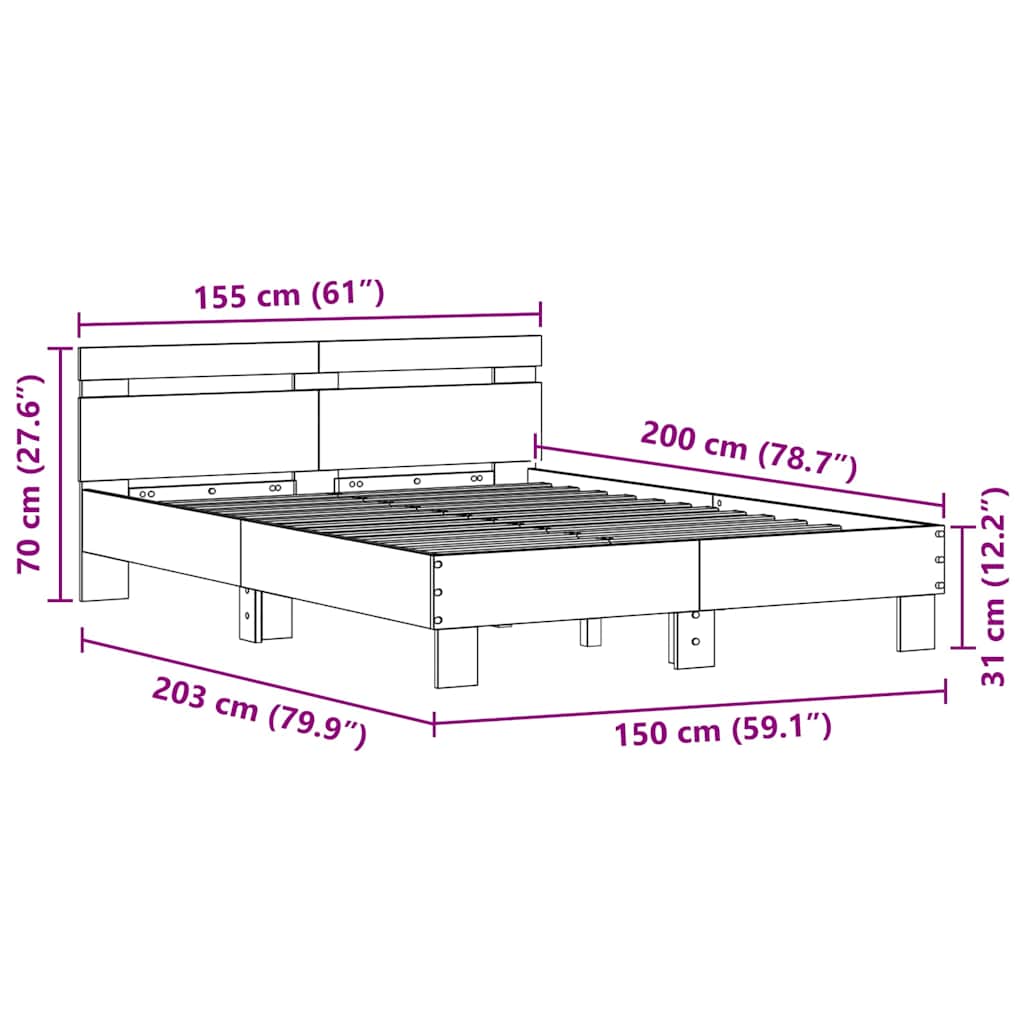 Bed Frame with LED Black Oak 150 x 200 cm Engineered Wood