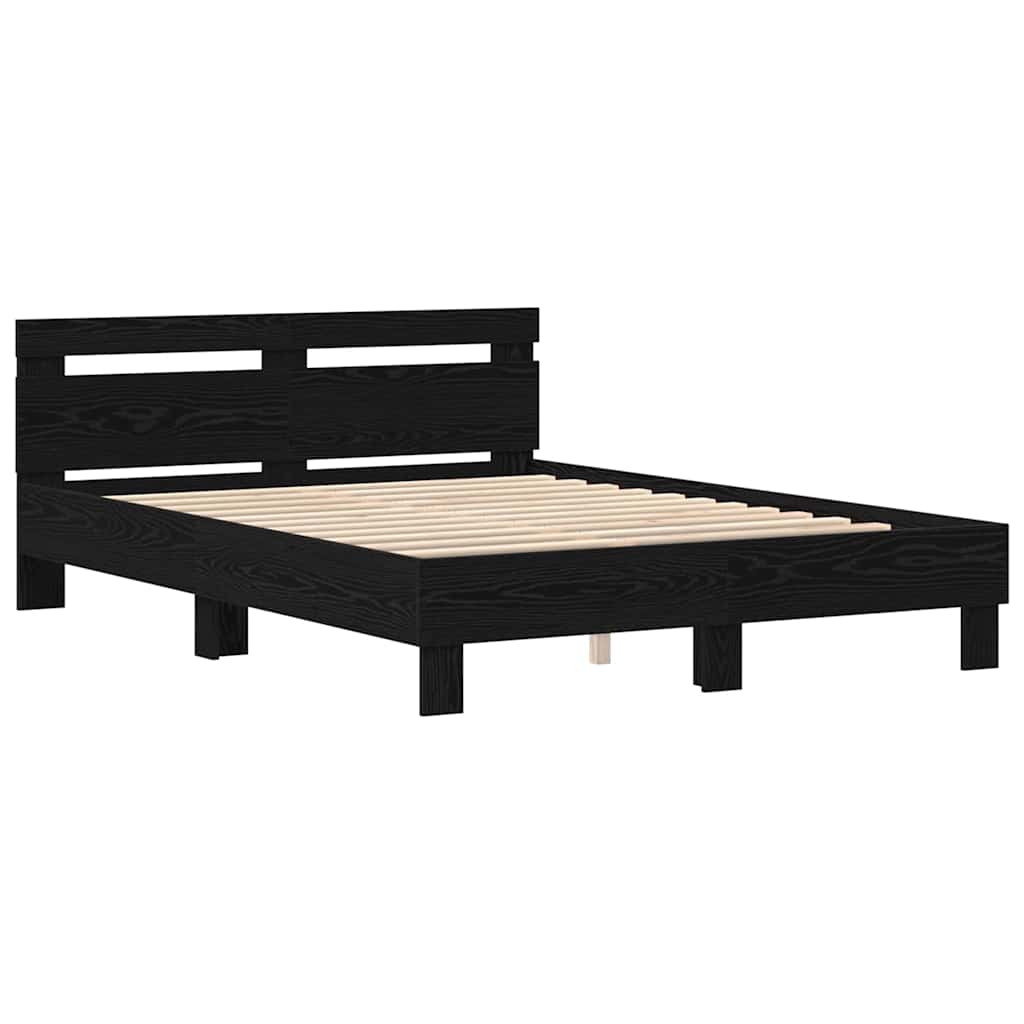 Bed Frame with LED Black Oak 140 x 190 cm Engineered Wood