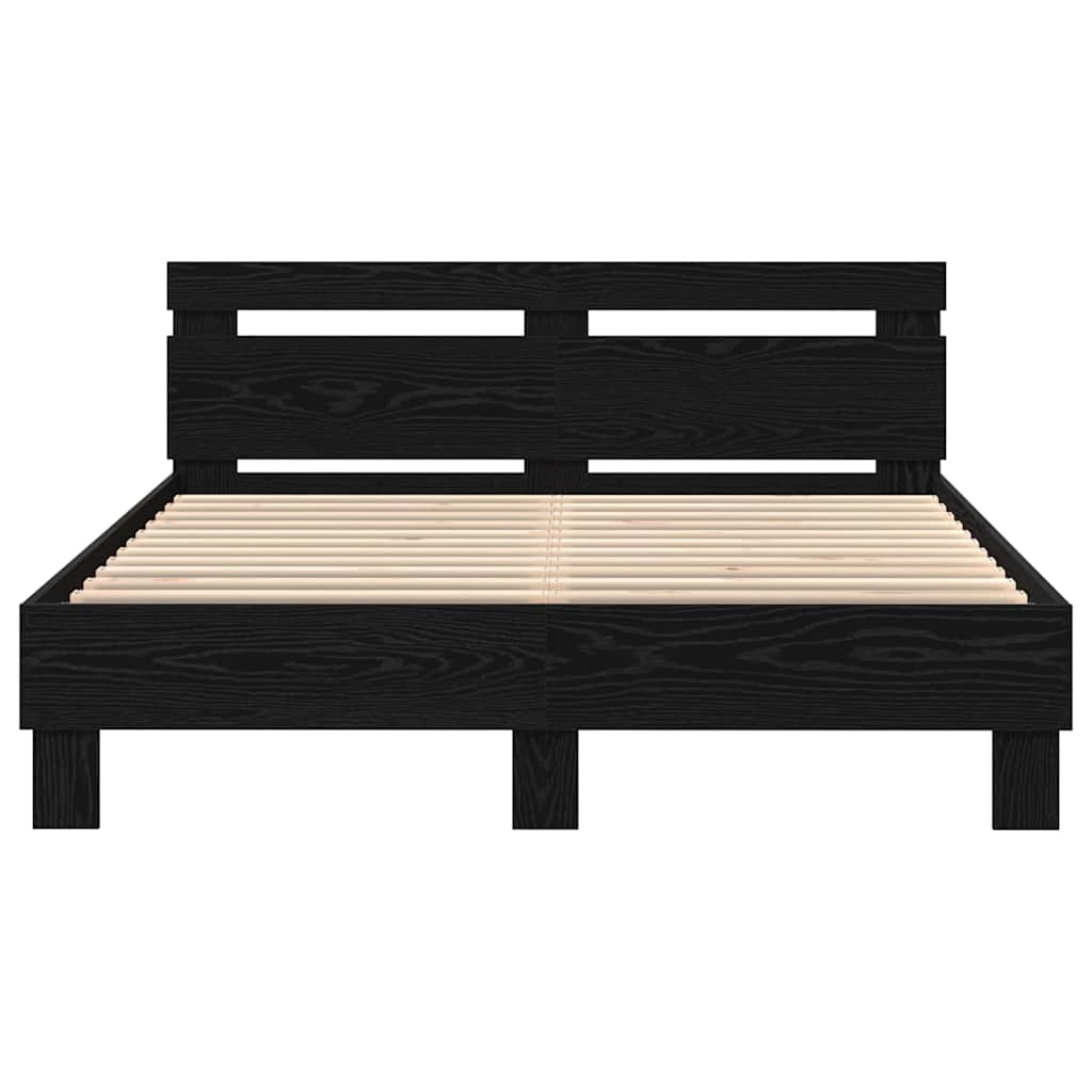 Bed Frame with LED Black Oak 140 x 190 cm Engineered Wood