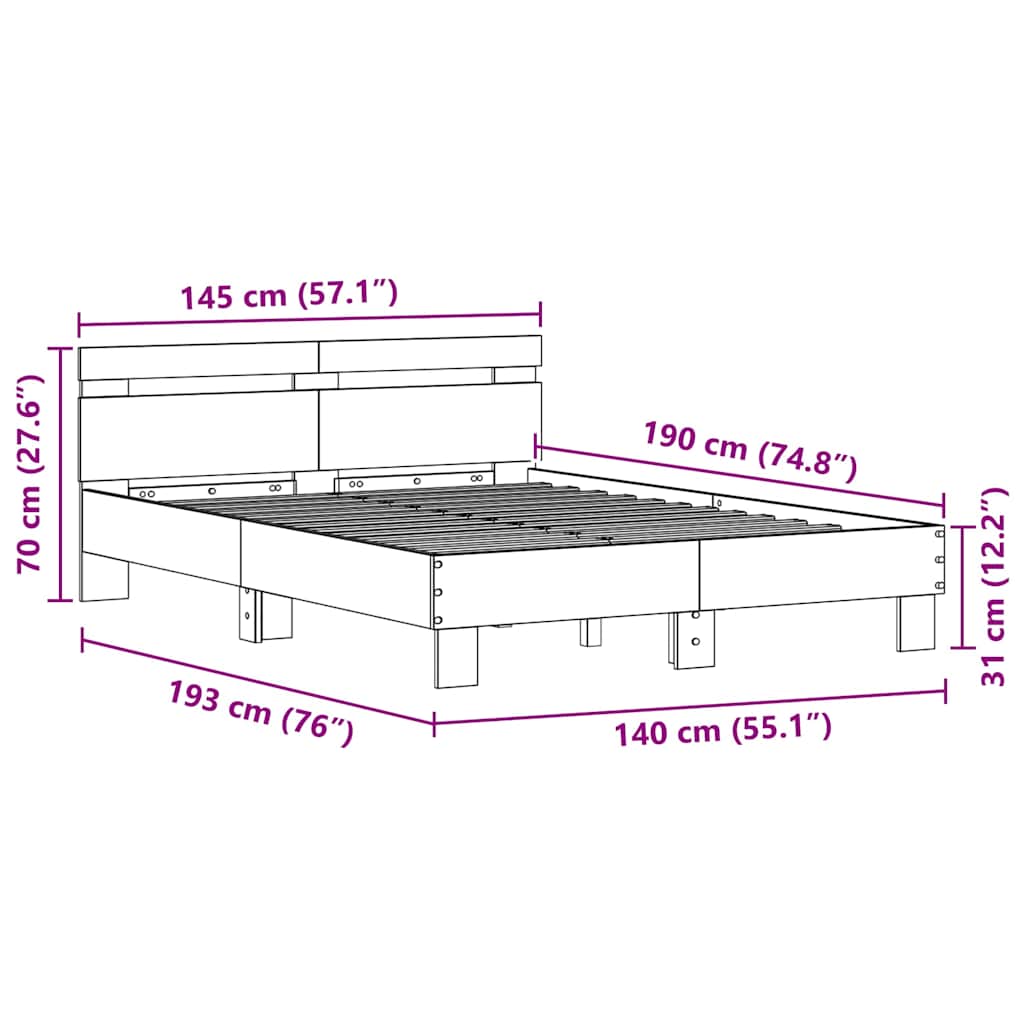 Bed Frame with LED Black Oak 140 x 190 cm Engineered Wood