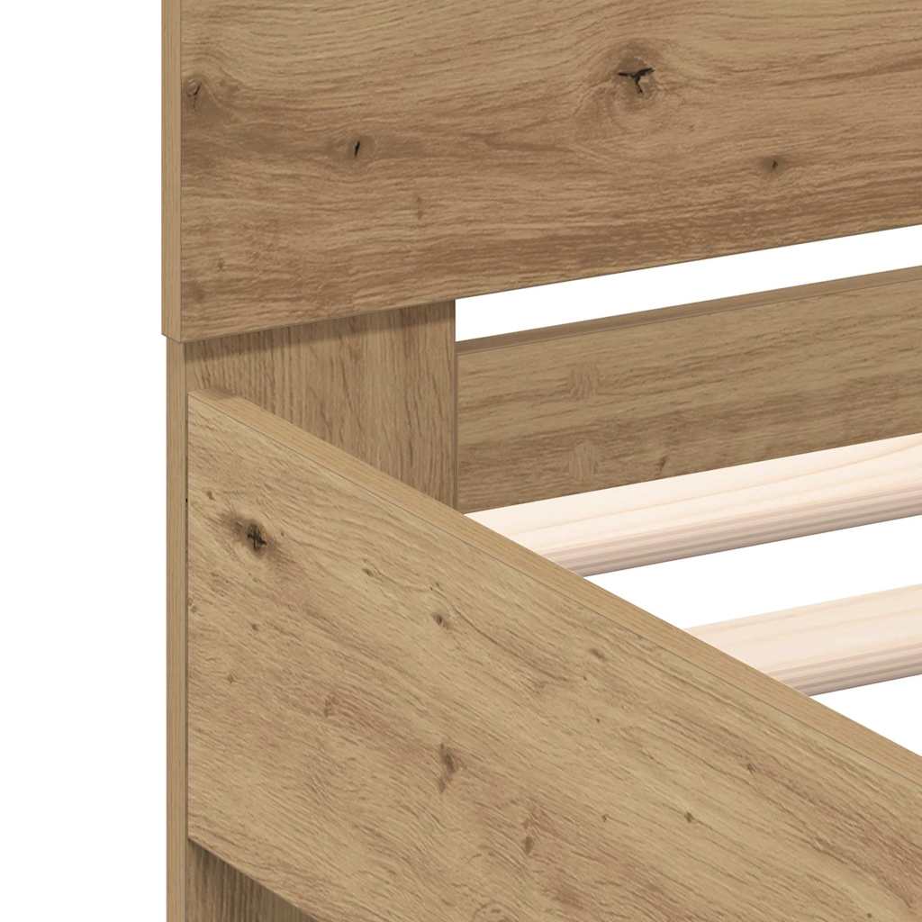 Bed Frame with LED Artisan Oak 135 x 190 cm Engineered Wood