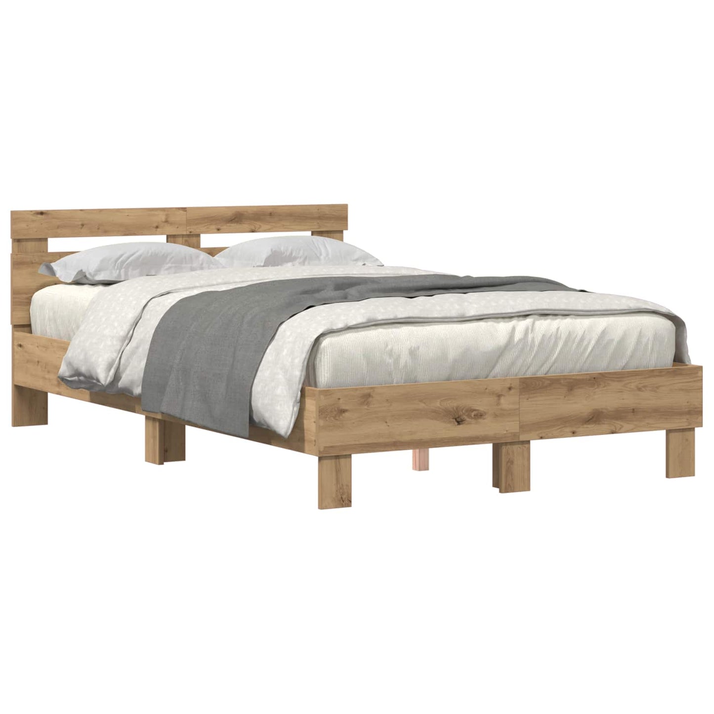 Bed Frame with LED Artisan Oak 135 x 190 cm Engineered Wood