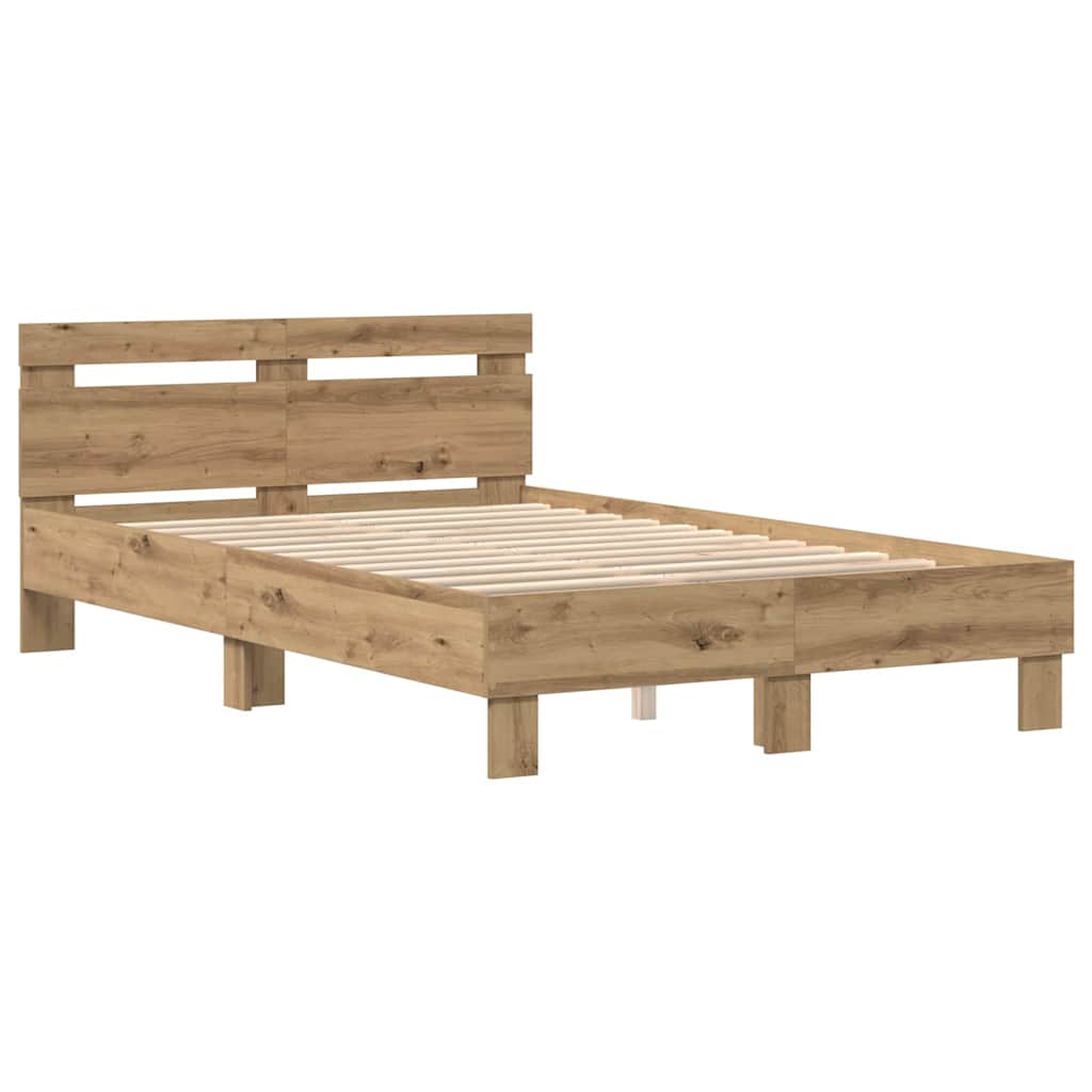 Bed Frame with LED Artisan Oak 135 x 190 cm Engineered Wood