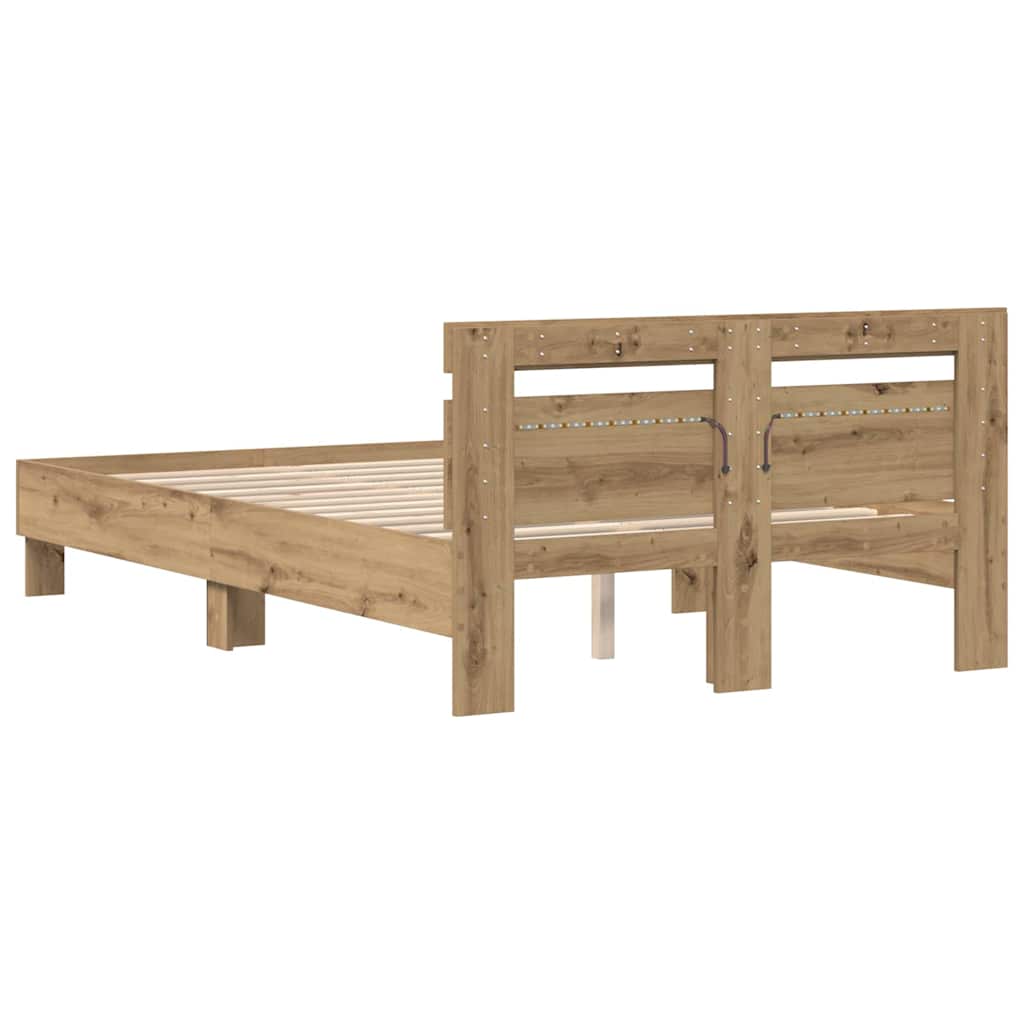 Bed Frame with LED Artisan Oak 135 x 190 cm Engineered Wood