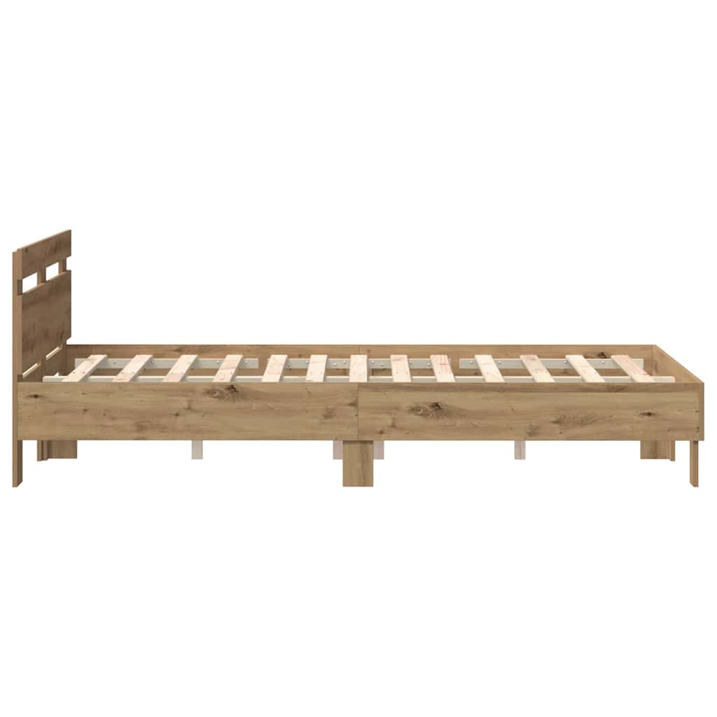 Bed Frame with LED Artisan Oak 135 x 190 cm Engineered Wood