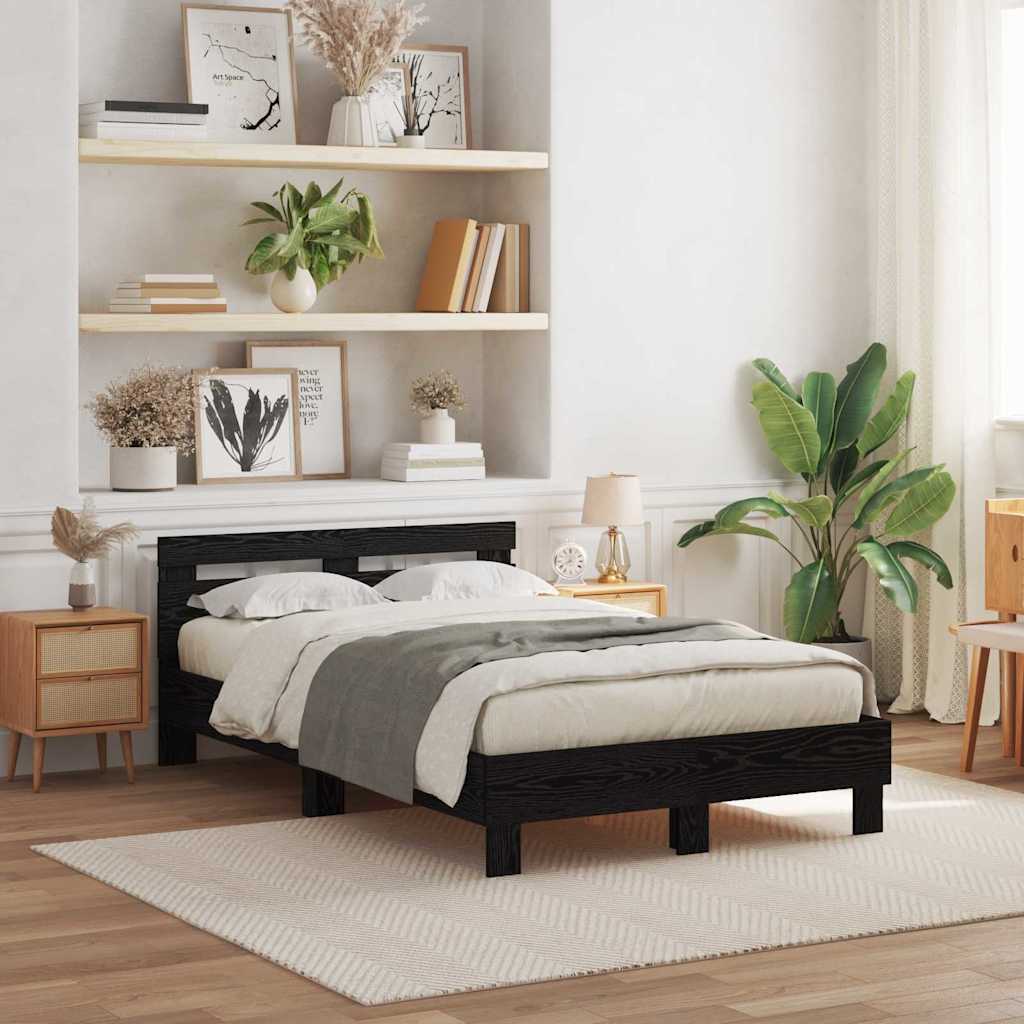 Bed Frame with LED Black Oak 135 x 190 cm Engineered Wood