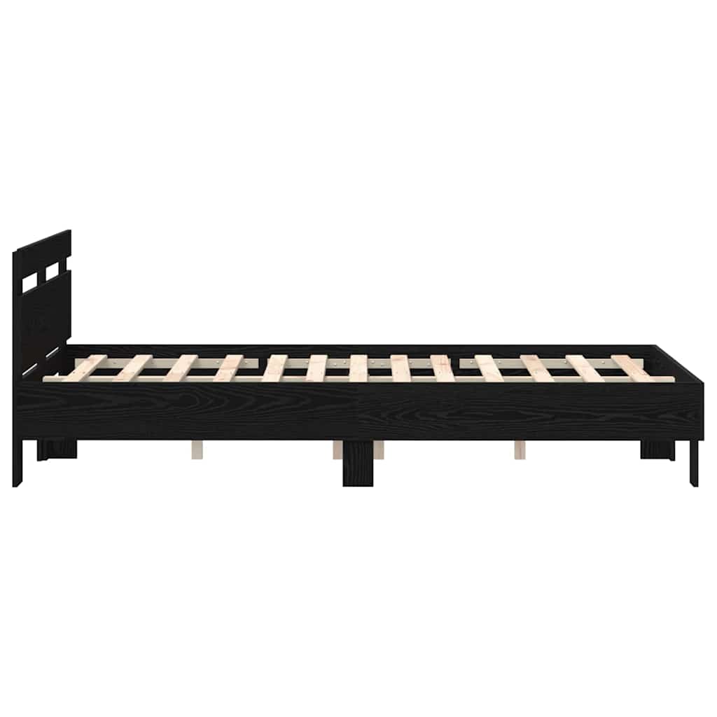 Bed Frame with LED Black Oak 135 x 190 cm Engineered Wood