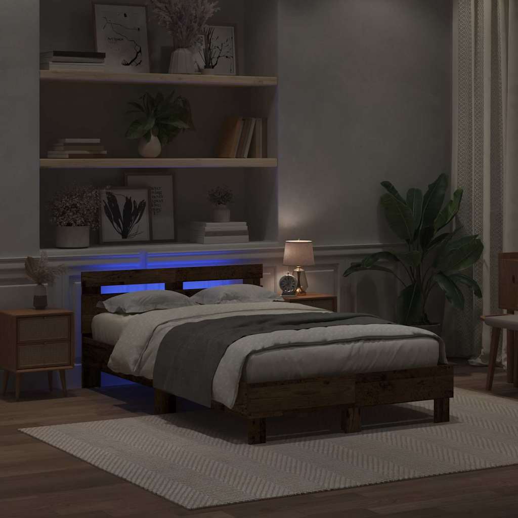 Bed Frame with LED Old Wood 120 x 190 cm Engineered Wood