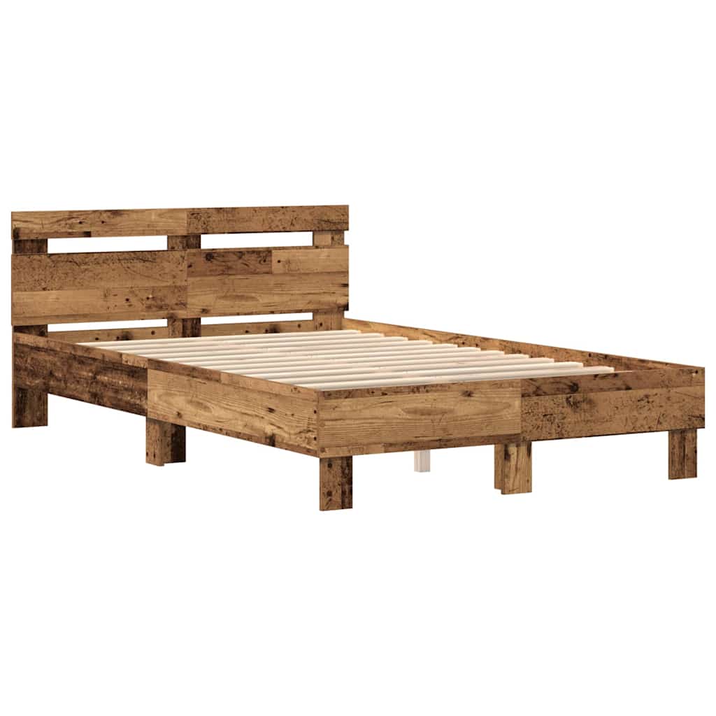 Bed Frame with LED Old Wood 120 x 190 cm Engineered Wood