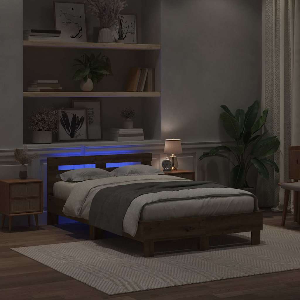 Bed Frame with LED Artisan Oak 120 x 190 cm Engineered Wood