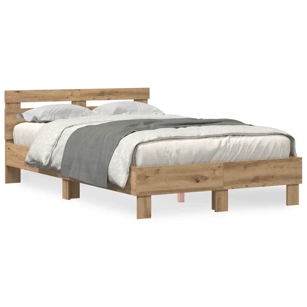 Bed Frame with LED Artisan Oak 120 x 190 cm Engineered Wood
