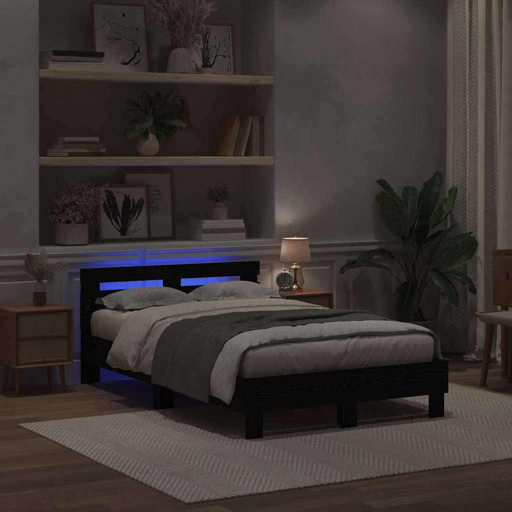 Bed Frame with LED Black Oak 120 x 190 cm Engineered Wood