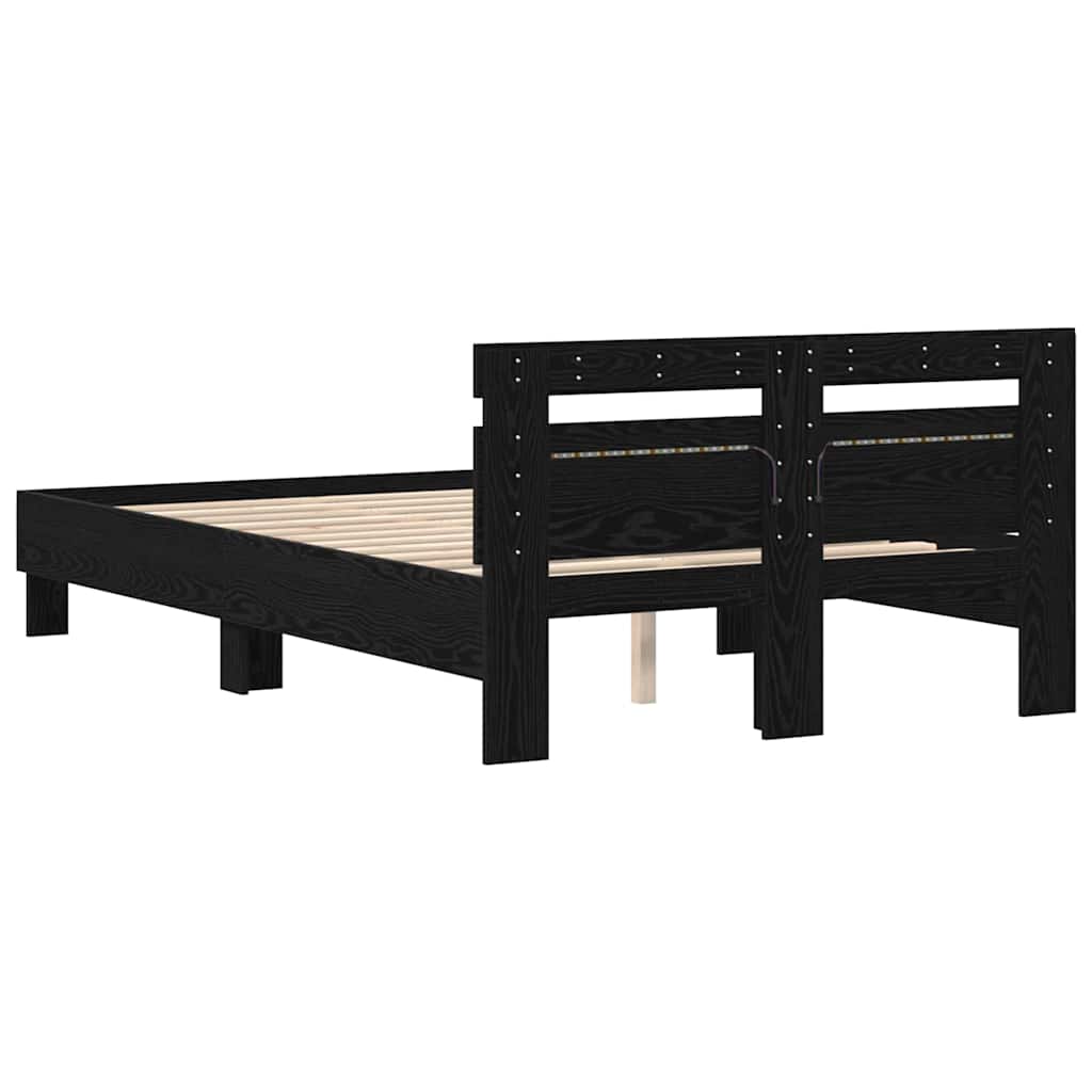 Bed Frame with LED Black Oak 120 x 190 cm Engineered Wood
