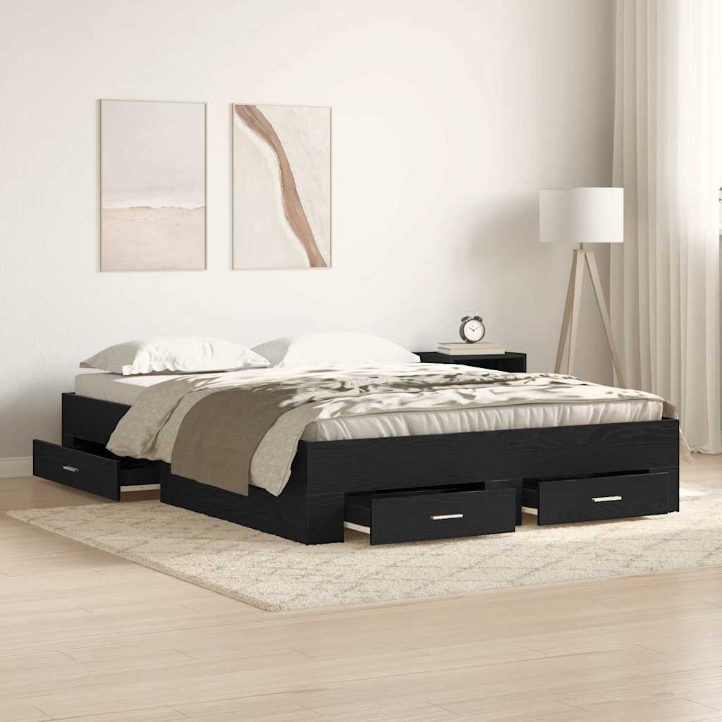 Bed Frame with Drawer Black Oak 160 x 200 cm Engineered Wood