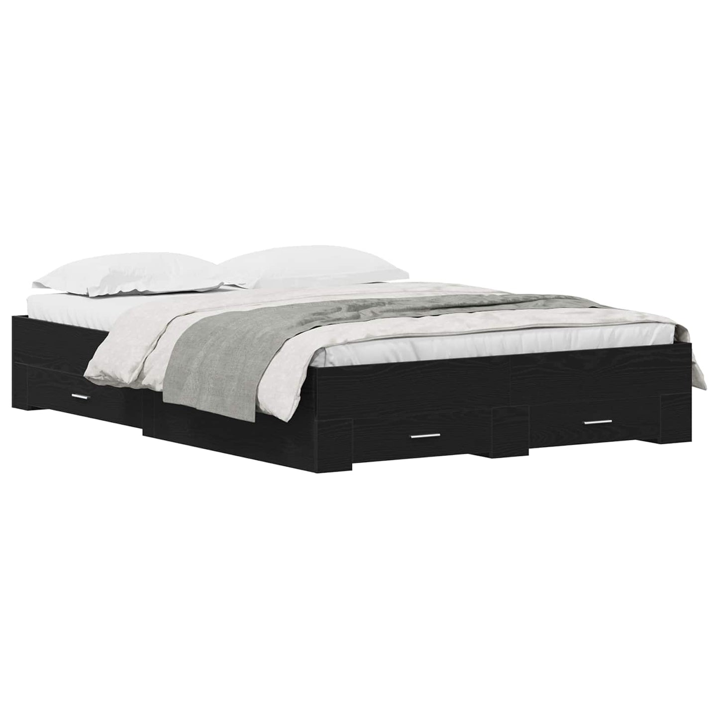 Bed Frame with Drawer Black Oak 160 x 200 cm Engineered Wood
