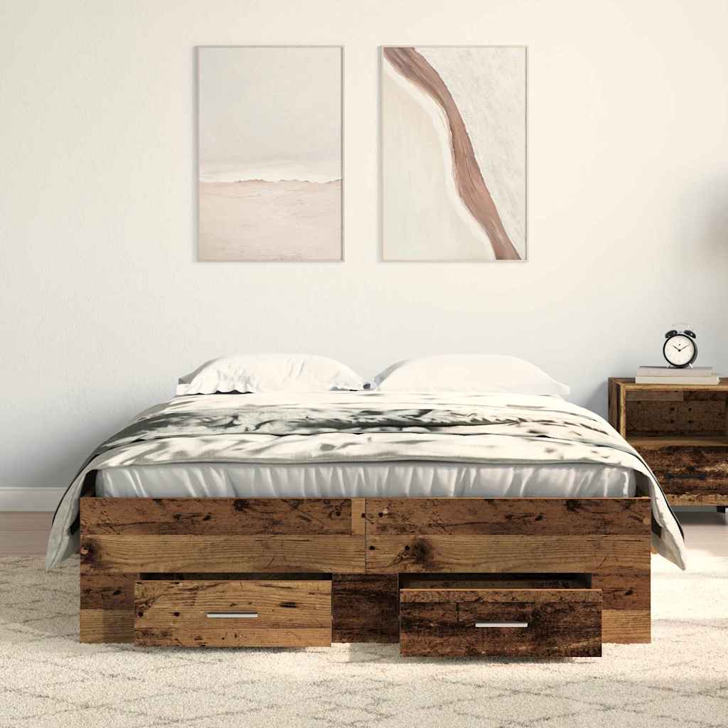 Bed Frame with Drawer Old Wood 120 x 200 cm Engineered Wood