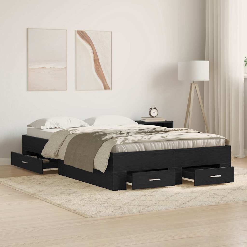 Bed Frame with Drawer Black Oak 120 x 200 cm Engineered Wood