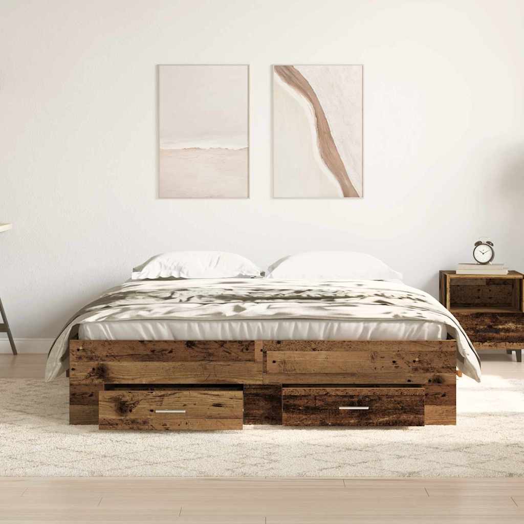 Bed Frame with Drawer Old Wood 140 x 190 cm Engineered Wood