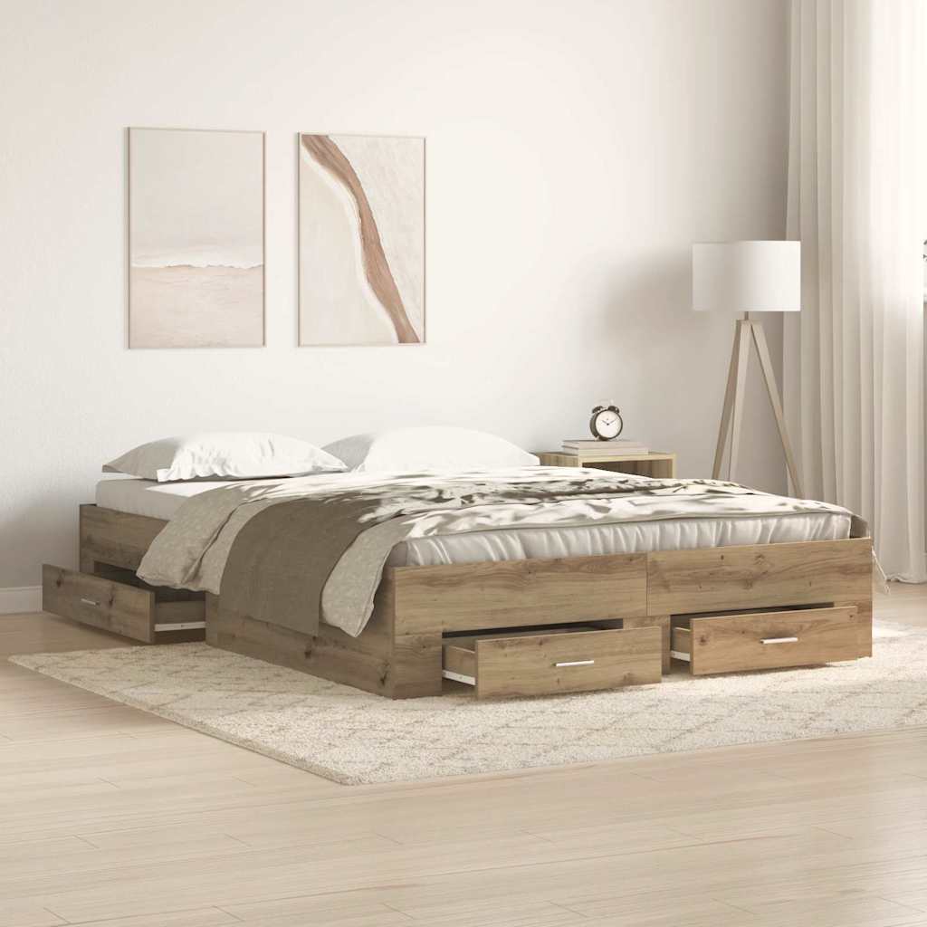 Bed Frame with Drawer Artisan Oak 140 x 190 cm Engineered Wood