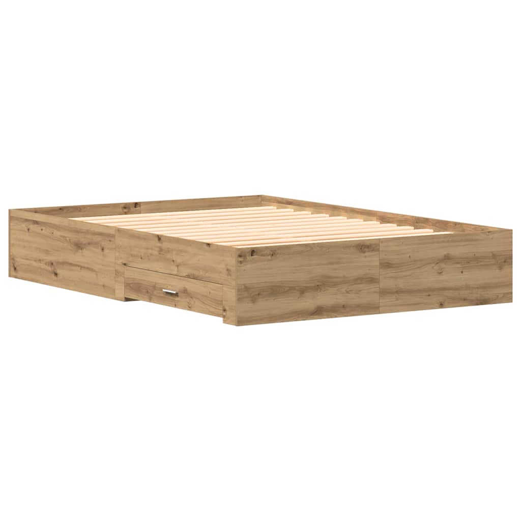 Bed Frame with Drawer Artisan Oak 140 x 190 cm Engineered Wood