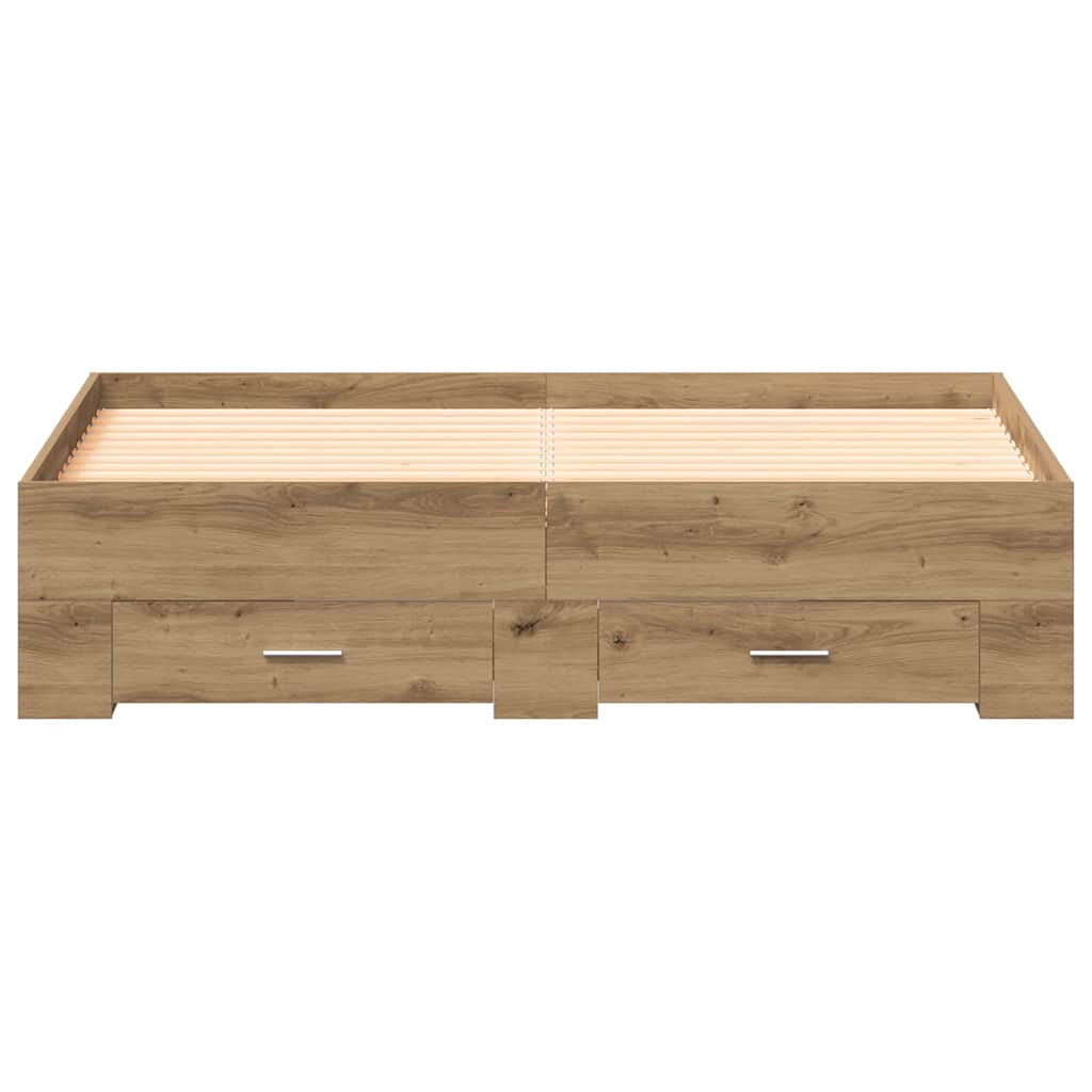 Bed Frame with Drawer Artisan Oak 140 x 190 cm Engineered Wood