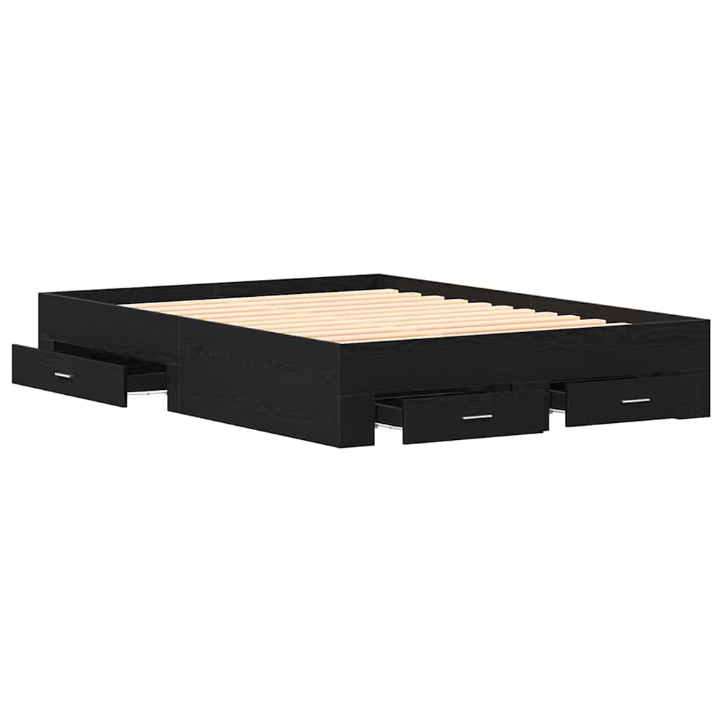Bed Frame with Drawer Black Oak 140 x 190 cm Engineered Wood