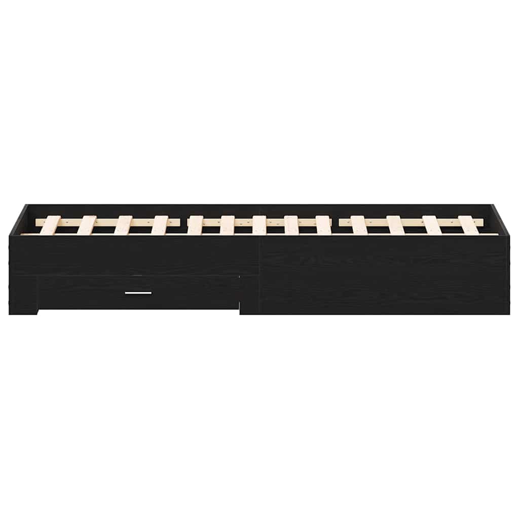 Bed Frame with Drawer Black Oak 140 x 190 cm Engineered Wood