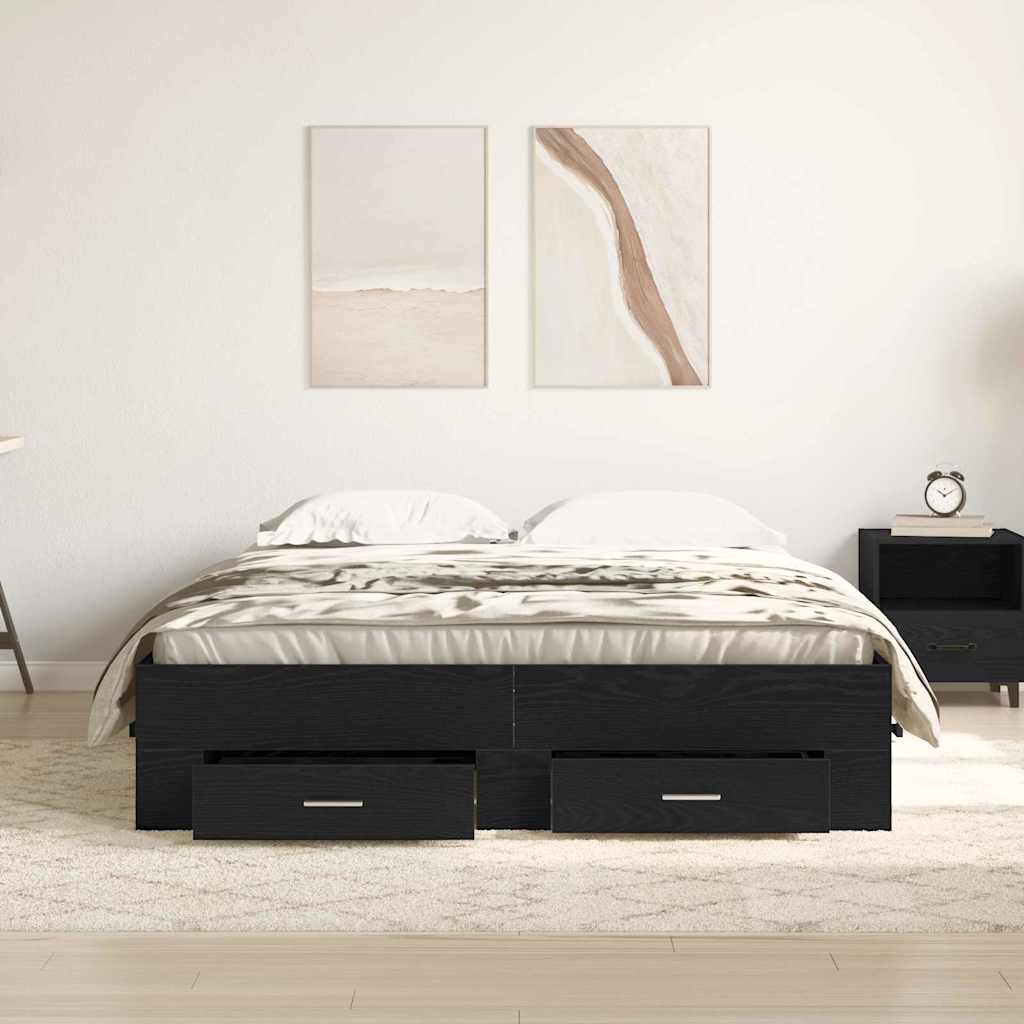 Bed Frame with Drawer Black Oak 135 x 190 cm Engineered Wood