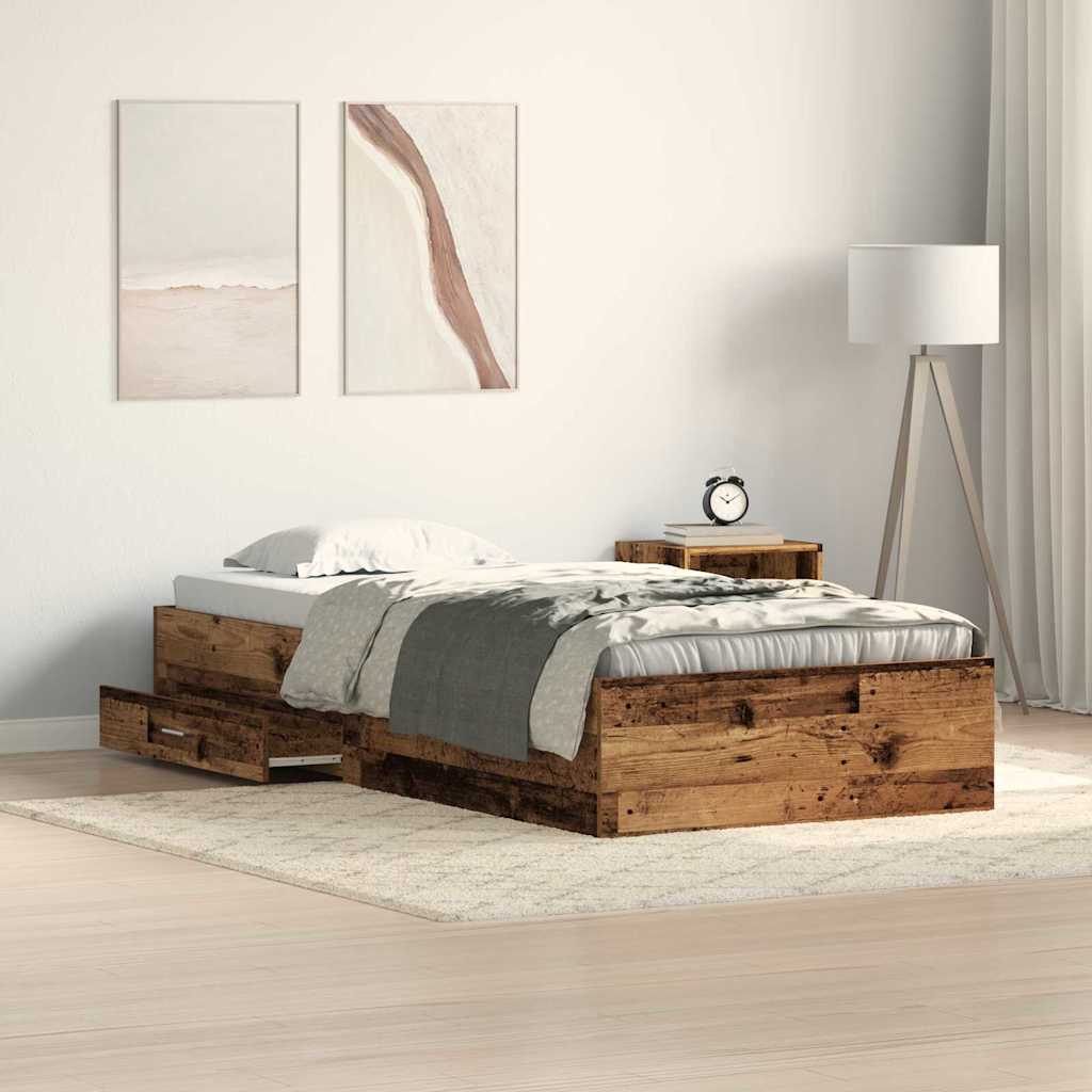 Bed Frame with Drawer Old Wood 100 x 200 cm Engineered Wood