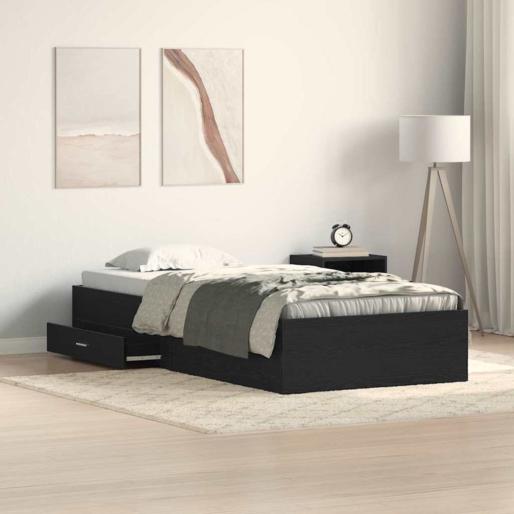 Bed Frame with Drawer Black Oak 100 x 200 cm Engineered Wood