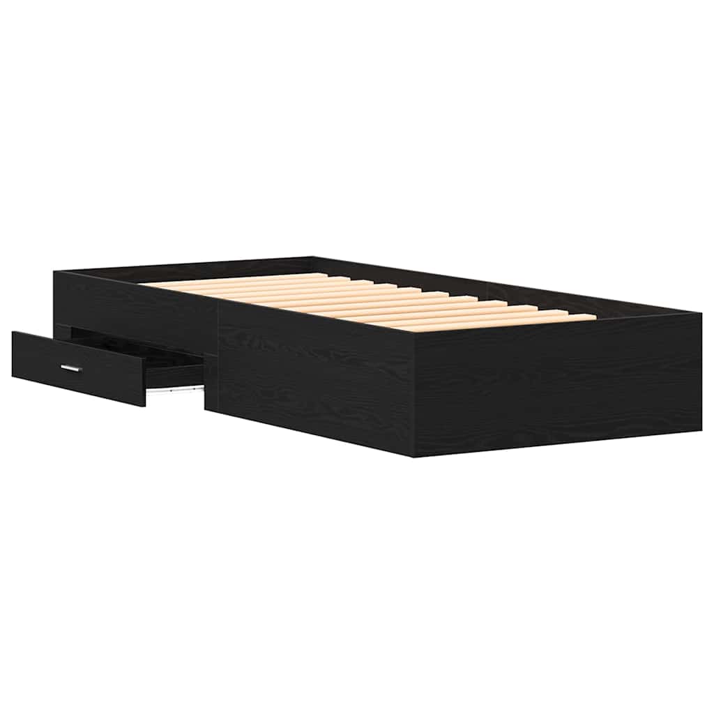 Bed Frame with Drawer Black Oak 100 x 200 cm Engineered Wood