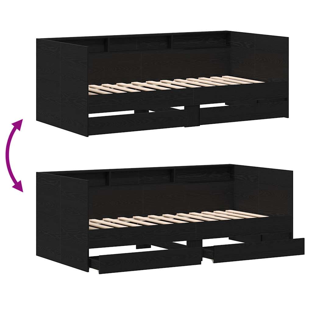 Daybed with Headboard Black Oak 100 x 200 cm Engineered Wood