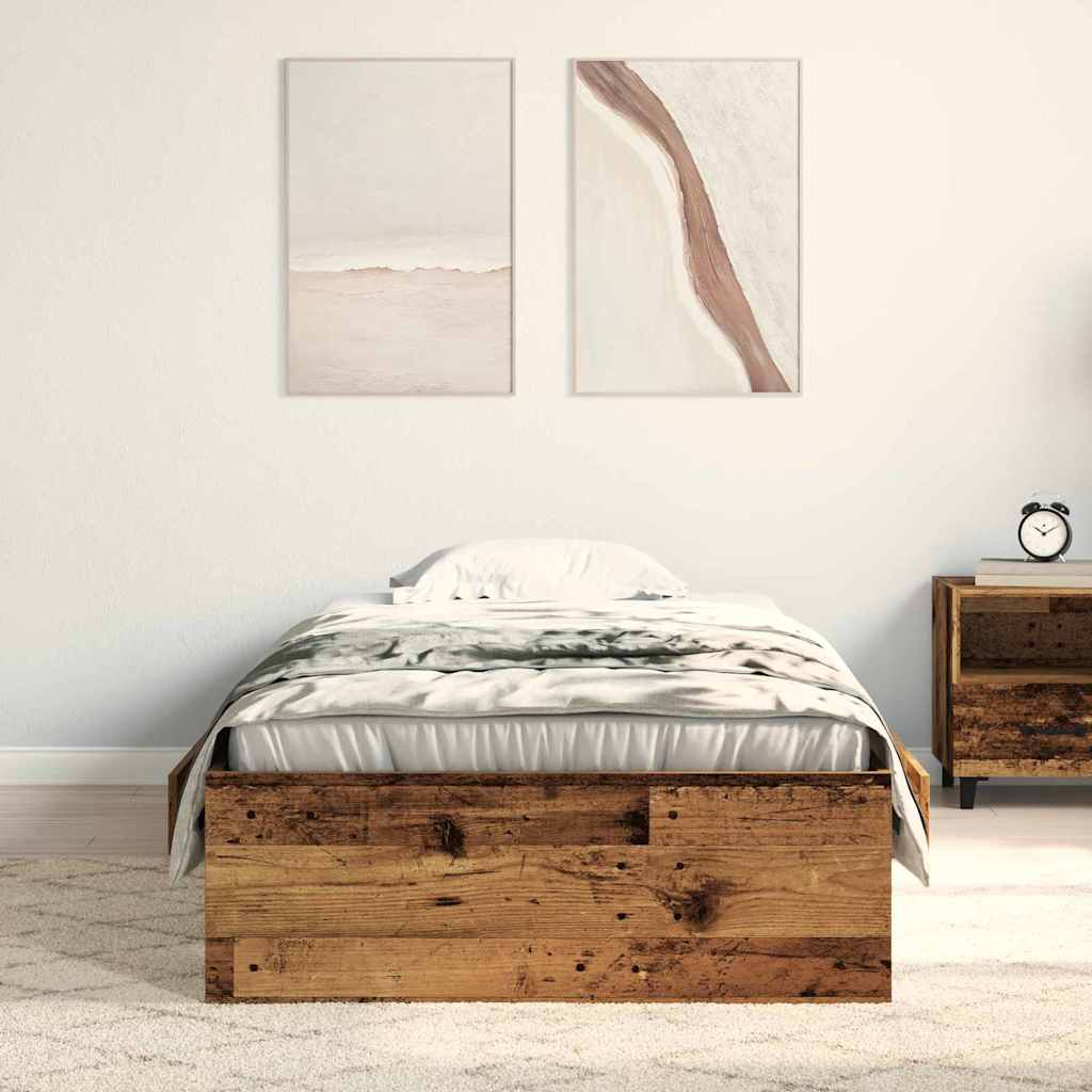 Bed Frame with Drawer Old Wood 90 x 190 cm Engineered Wood