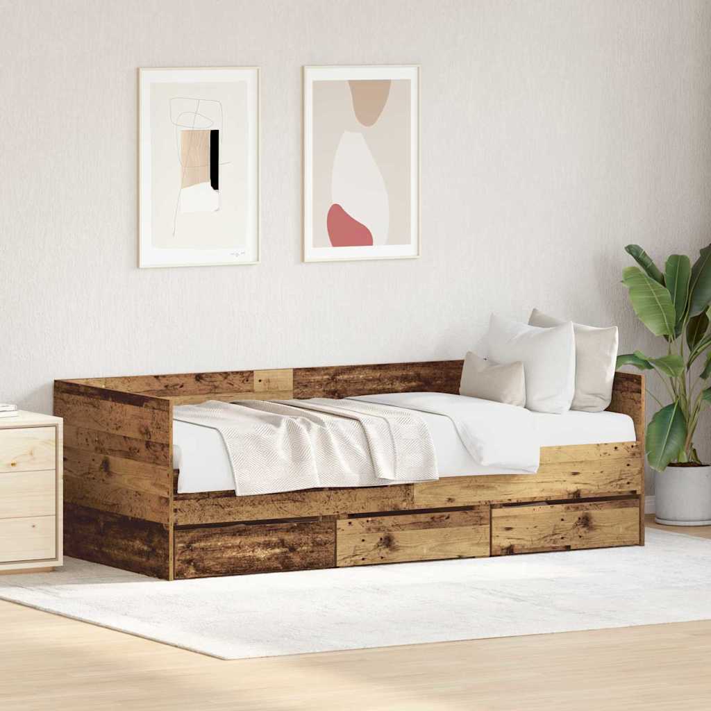 Daybed with Headboard Old Wood 90 x 200 cm Engineered Wood