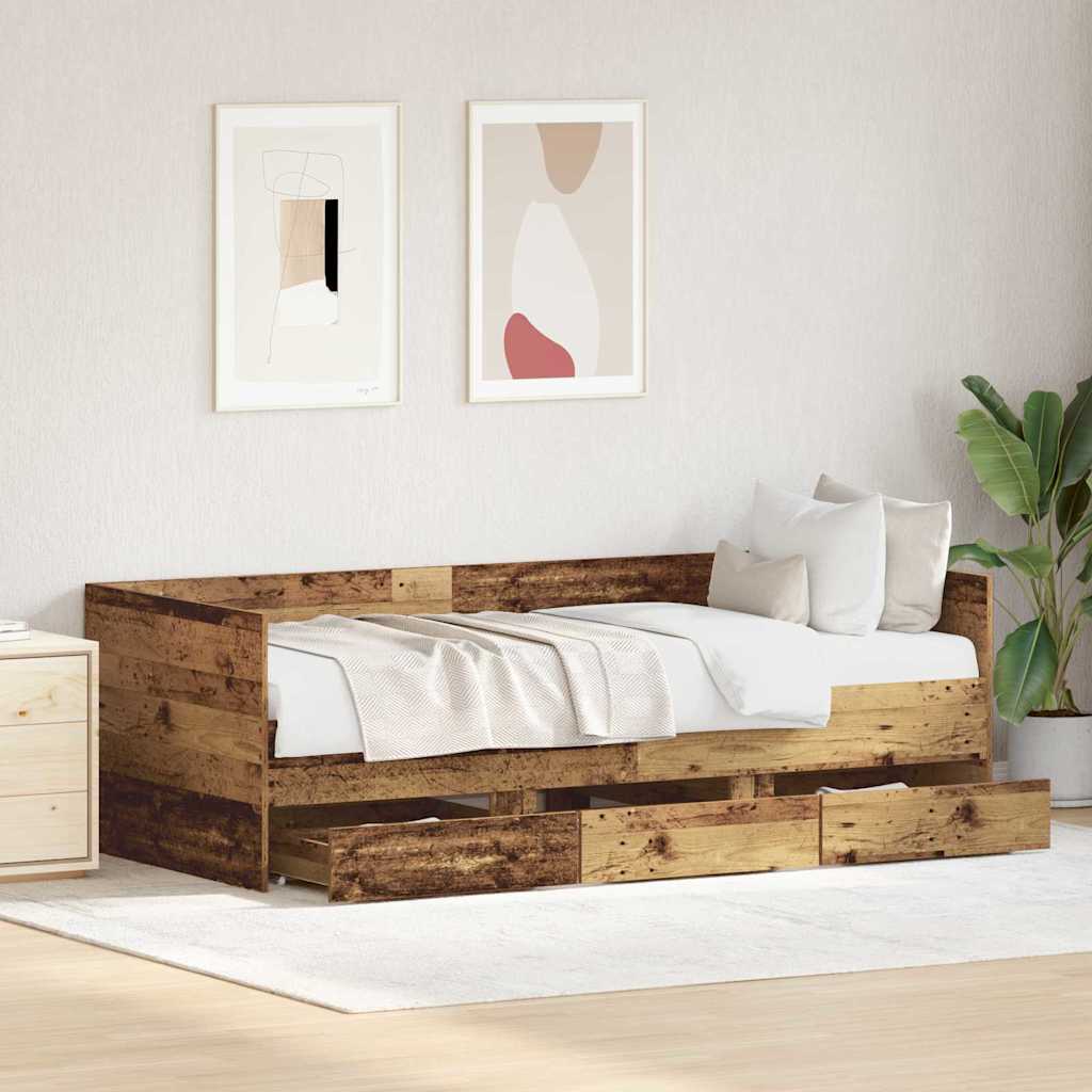 Daybed with Headboard Old Wood 90 x 200 cm Engineered Wood
