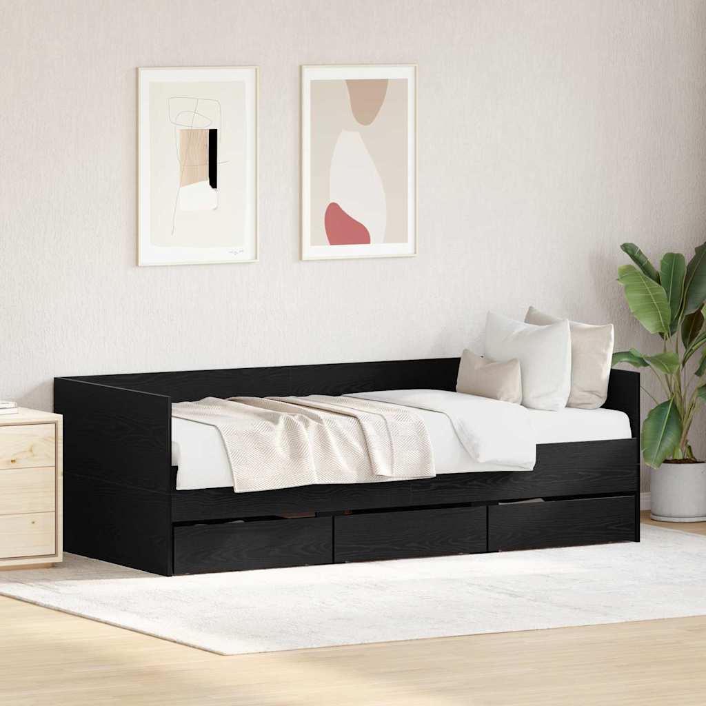 Daybed with Headboard Black Oak 90 x 200 cm Engineered Wood