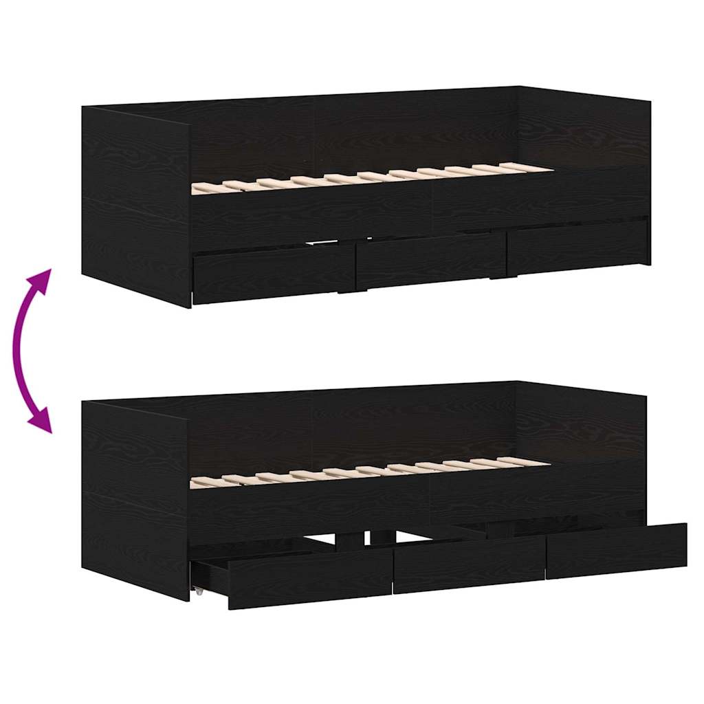 Daybed with Headboard Black Oak 90 x 200 cm Engineered Wood