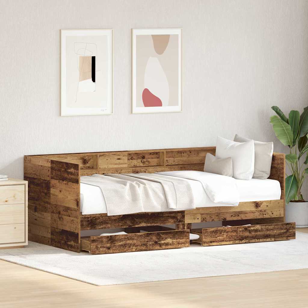Daybed with Headboard Old Wood 90 x 200 cm Engineered Wood