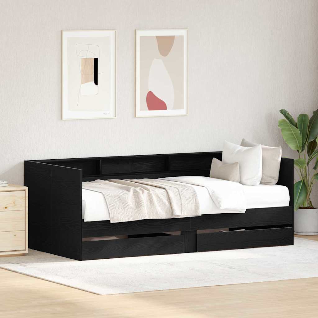 Daybed with Headboard Black Oak 90 x 200 cm Engineered Wood