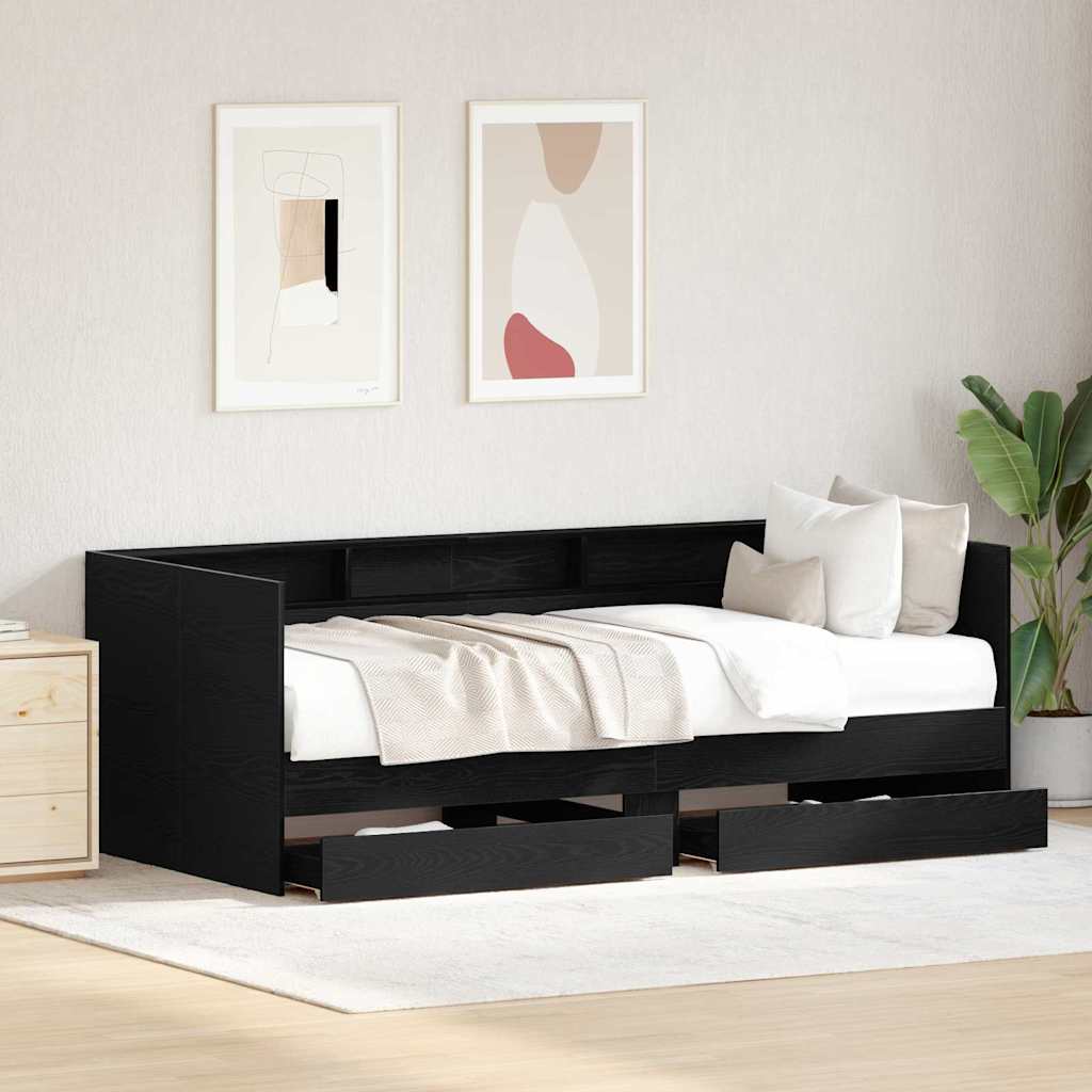 Daybed with Headboard Black Oak 90 x 200 cm Engineered Wood