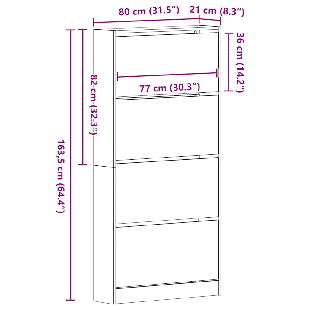 Shoe Cabinet 80 x 21 x 163.5 cm Engineered Wood Artisan Oak