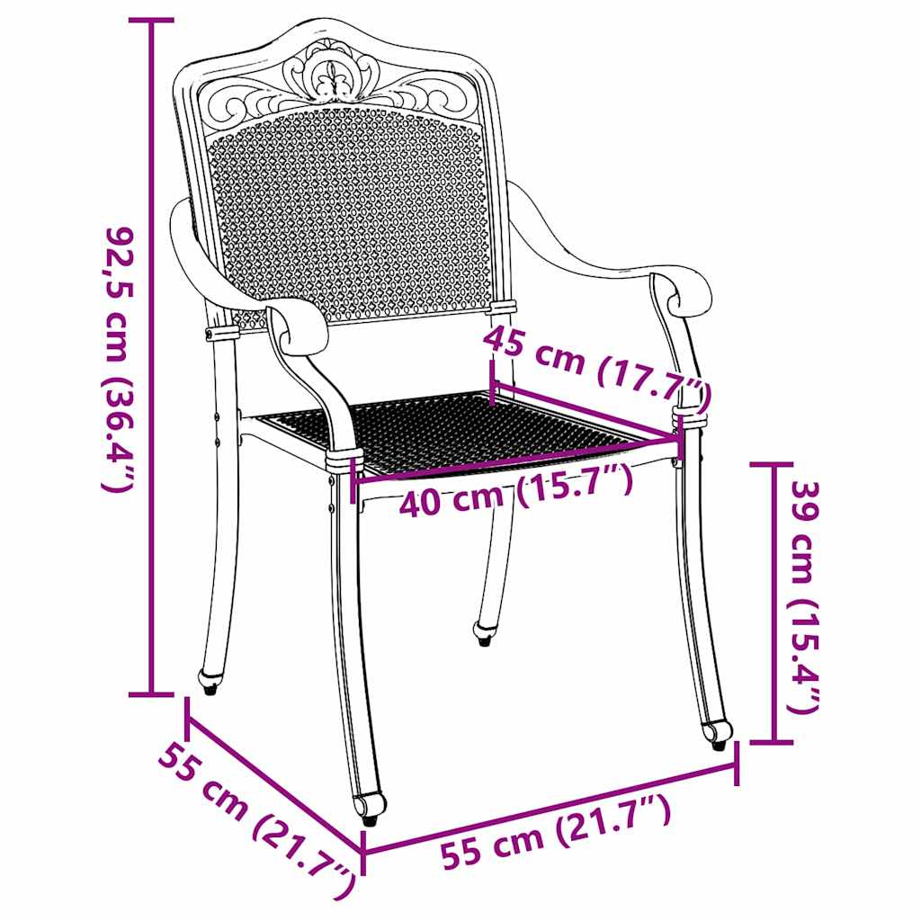 Garden Chair 2 pcs Bronze 55 x 55 x 92.5cm Aluminium
