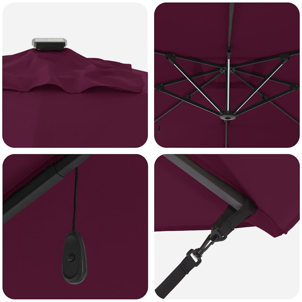 Umbrella with LED Strip Lights Bordeaux Red 286 x 284 x 270 cm