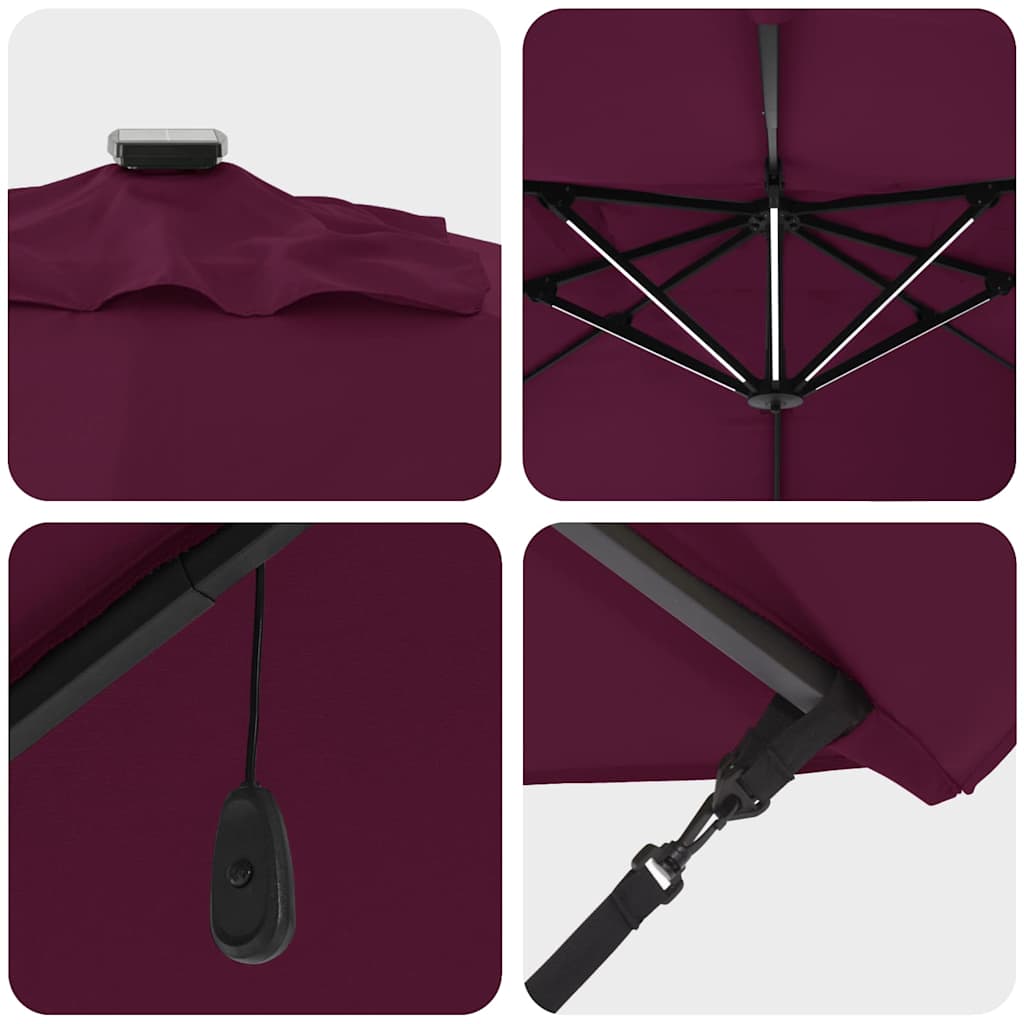 Umbrella with LED Strip Lights Bordeaux Red 352 x 251 x 265 cm