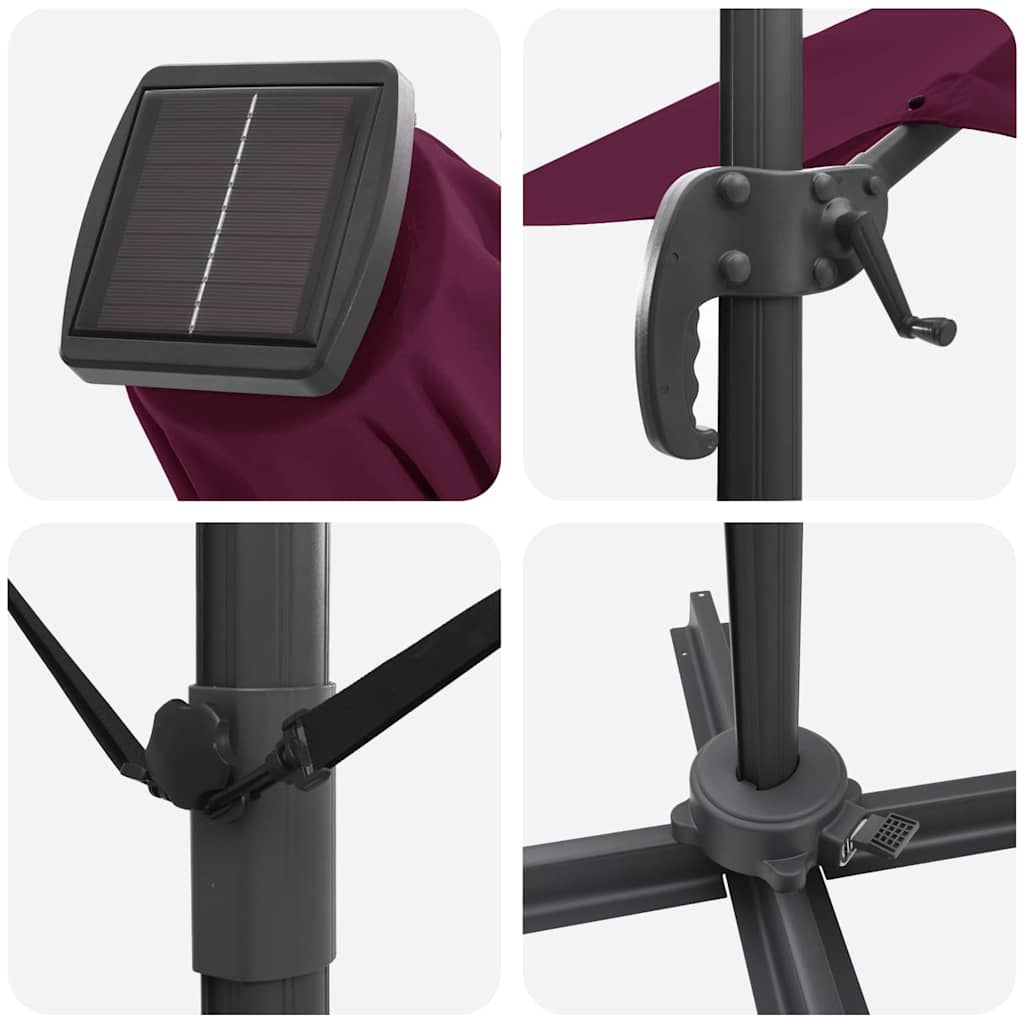 Umbrella with LED Strip Lights Bordeaux Red 352 x 251 x 265 cm