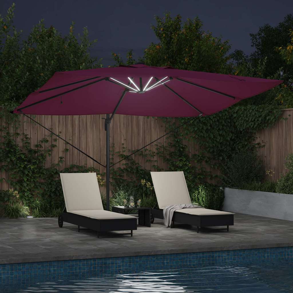 Umbrella with LED Strip Lights Bordeaux Red 352 x 251 x 265 cm