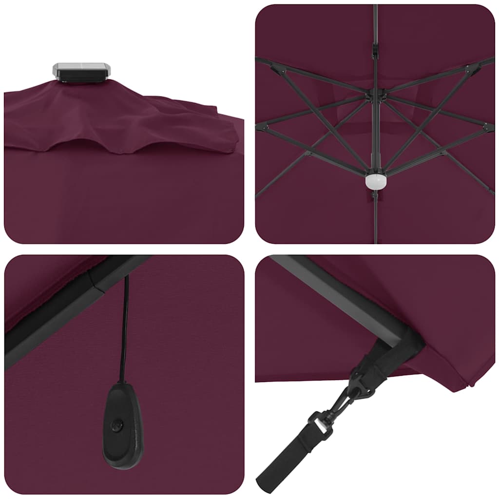 Umbrella with LED Strip Lights Bordeaux Red 351 x 250 x 253 cm
