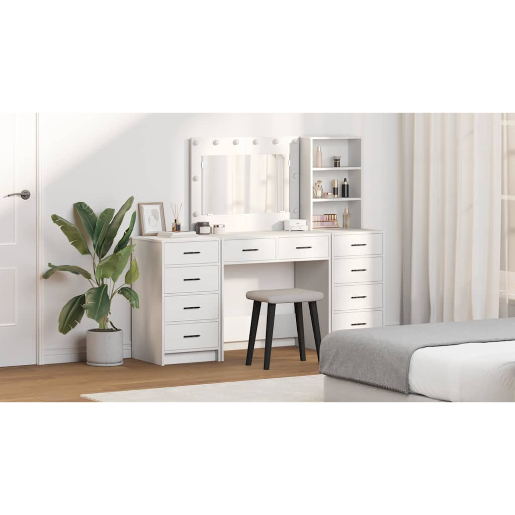Dressing Table with Mirror Lights 3 pcs White Engineered Wood
